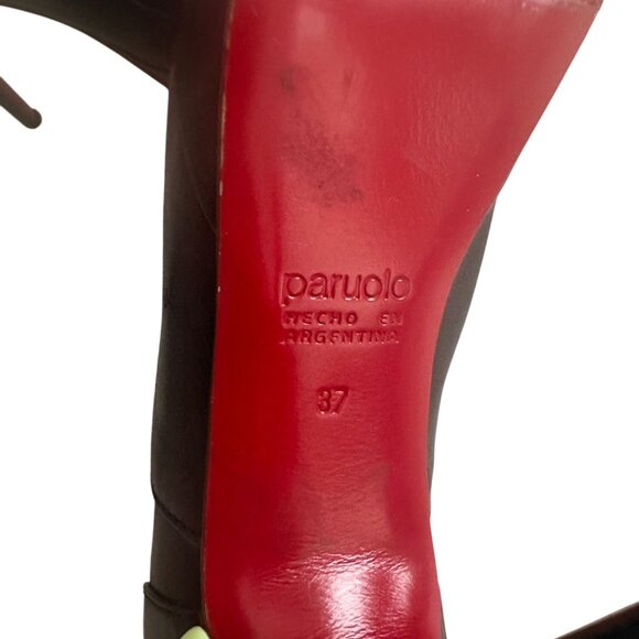 PARUOLO Black Leather Laceup Platform Heels Size 37 / US 7 - Picture 8 of 9